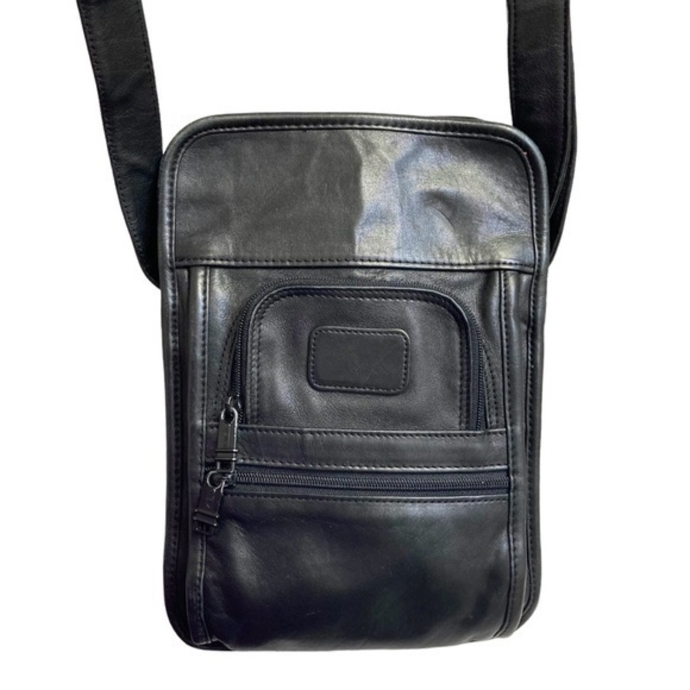 Tumi black leather vintage messenger bag